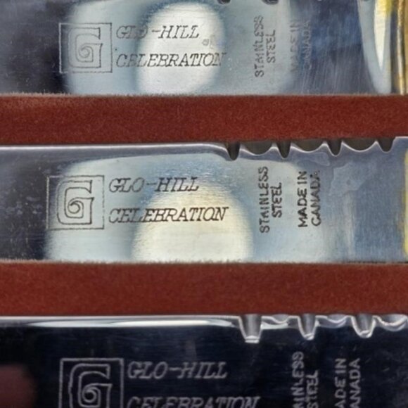 GOLD Plate Antique KNIFE SET by GLO HILL Co. 6pc STEAK KNIVES Vintage Knife Set - Picture 3 of 6